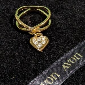 Vintage Avon Gold Ring with Heart and Crystals Size 4.5